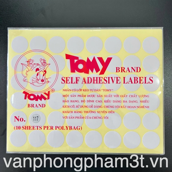 Sticker (decal) Tomy 117 A5 (Tròn Ø 23mm, 48 tem/1 tờ, 10 tờ/xấp) - Xấp