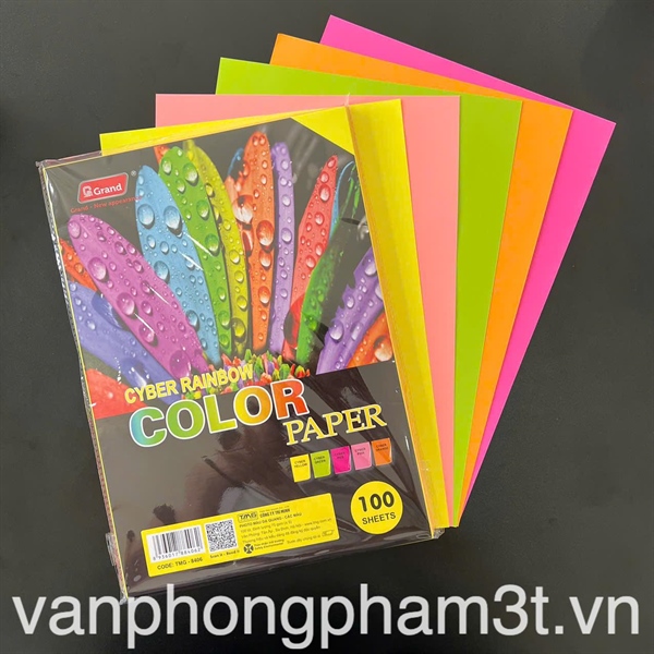 Giấy A4 (giấy mềm) PGrand DẠ QUANG trộn 5 màu - Xấp 100 tờ