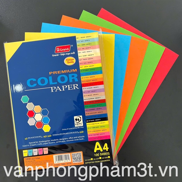 Giấy bìa A4 (giấy cứng) PGrand trộn 5 màu đặc biệt - Xấp 100 tờ