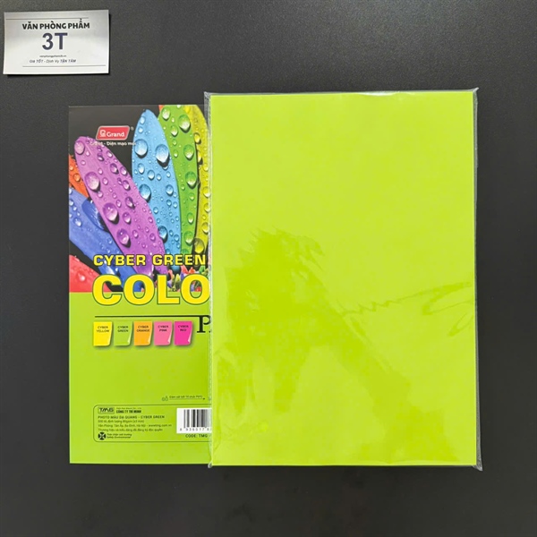 Giấy A4 (giấy mềm) PGrand màu XANH LÁ DẠ QUANG (100 tờ/ xấp) - Xấp