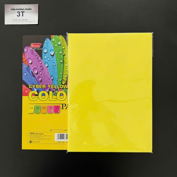 Giấy A4 (giấy mềm) PGrand màu VÀNG DẠ QUANG (100 tờ/ xấp) - Xấp