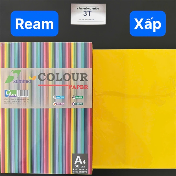 Giấy A4 (giấy mềm) SUMMER màu vàng chanh (100 tờ/ xấp) - Ream 2 Giấy A4 (giấy mềm) SUMMER màu vàng chanh (100 tờ/ xấp) - Ream - Ảnh 2